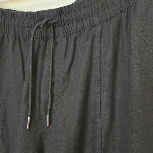 Athleta Retreat High Rise Linen Ankle Pant Black L Elastic Waist Pockets - Picture 7 of 11